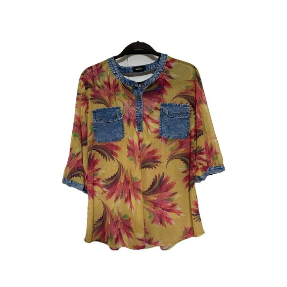 Vintage Y2K Fashion Model Semi Sheer Denim Accents Top Retro See Measurements - Picture 1 of 9